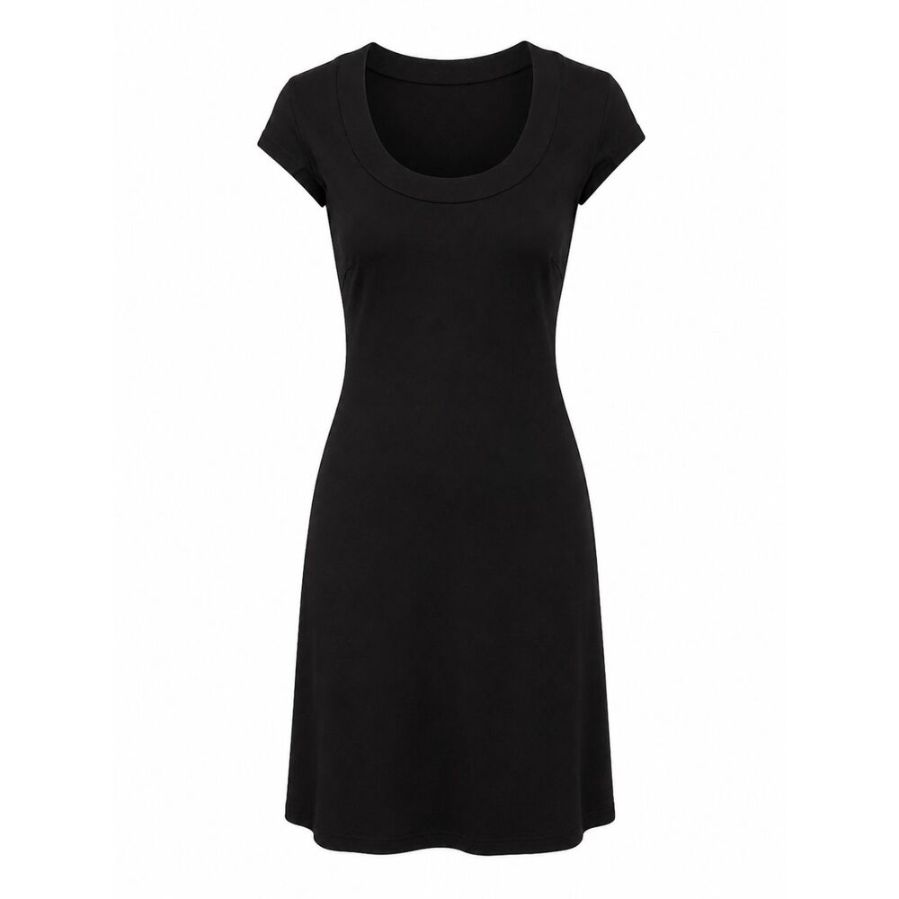 Cache Collection Black Cap Sleeve Fit & Flare Midi Dress Women’s 8 Stretch